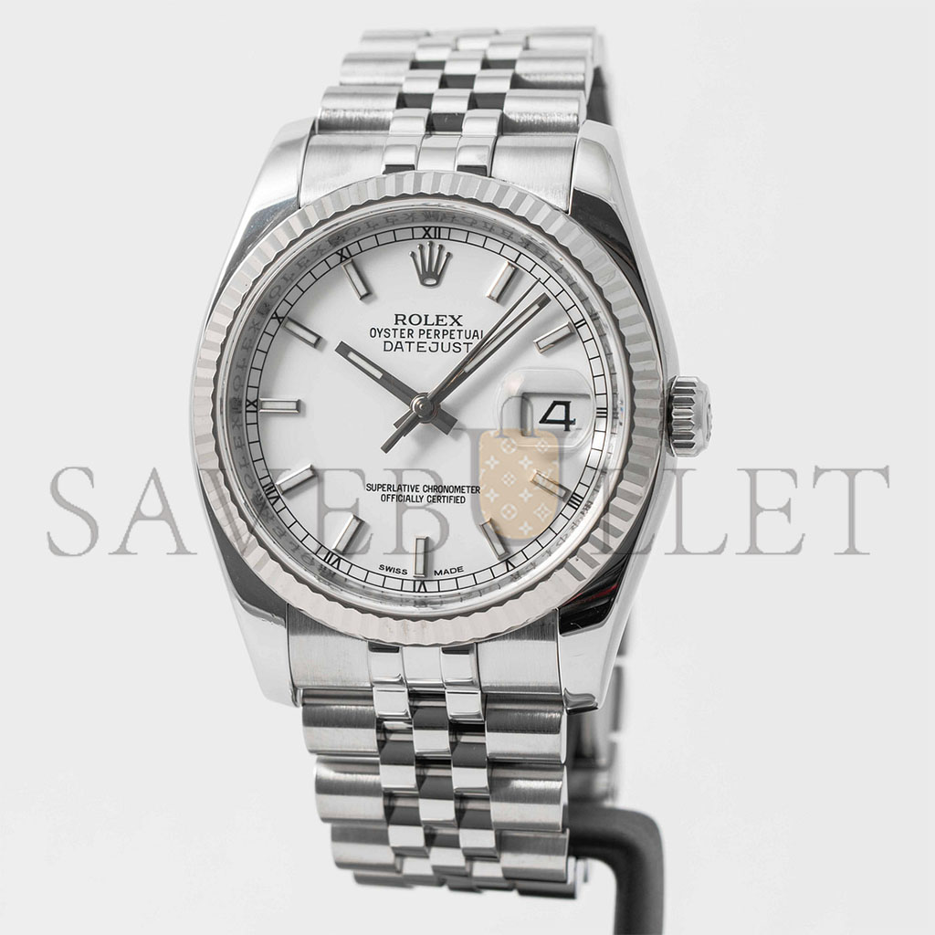 ROLEX DATEJUST WHITE INDEX 18K WHITE GOLD FLUTED BEZEL 36MM WATCH 116234