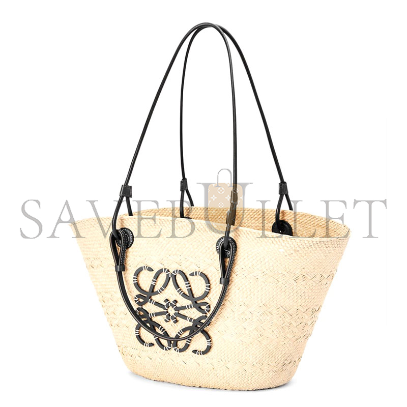 LOEWE MEDIUM ANAGRAM BASKET BAG IN IRACA PALM AND CALFSKIN A223T43X02 (46*24.5*16cm)