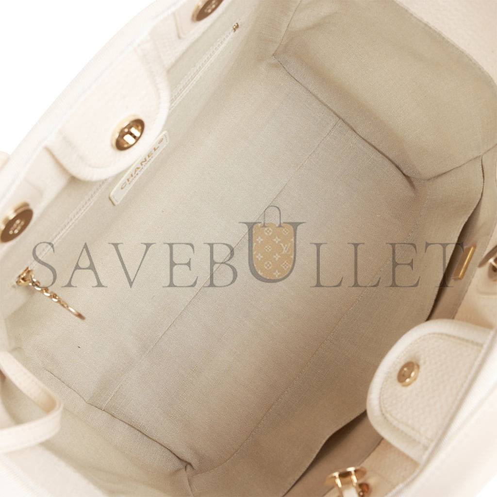CHANEL SMALL DEAUVILLE SHOPPING BAG WHITE BOUCLE LIGHT GOLD HARDWARE (34*27*15cm) CHANEL SMALL DEAUVILLE SHOPPING BAG WHITE BOUCLE LIGHT GOLD HARDWARE (34*27*15cm)
