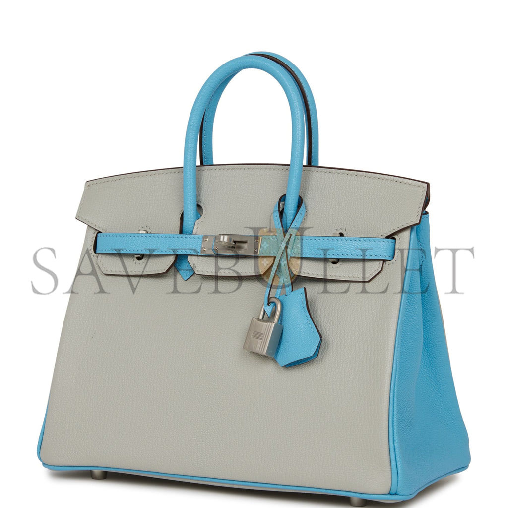HERMES SPECIAL ORDER (HSS) BIRKIN 25 GRIS PERLE AND BLEU DU NORD CHÈVRE BRUSHED PALLADIUM HARDWARE HANDMADE (25cm) HERMES SPECIAL ORDER (HSS) BIRKIN 25 GRIS PERLE AND BLEU DU NORD CHÈVRE BRUSHED PALLADIUM HARDWARE HANDMADE (25cm)