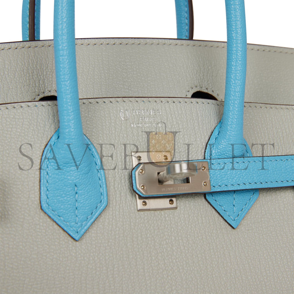 HERMES SPECIAL ORDER (HSS) BIRKIN 25 GRIS PERLE AND BLEU DU NORD CHÈVRE BRUSHED PALLADIUM HARDWARE HANDMADE (25cm) HERMES SPECIAL ORDER (HSS) BIRKIN 25 GRIS PERLE AND BLEU DU NORD CHÈVRE BRUSHED PALLADIUM HARDWARE HANDMADE (25cm)
